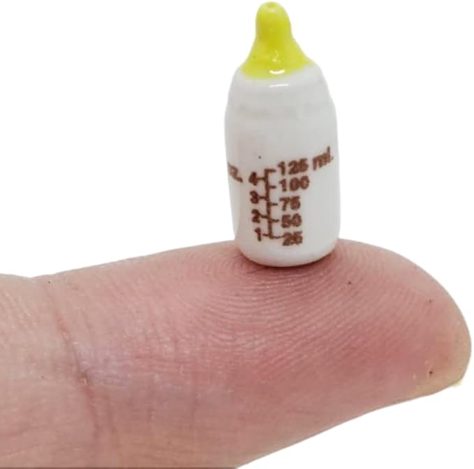 WitnyStore Tiny 1" Long White Brown Tabby Cat Sleeping with Baby Bottle - Miniature Hand Made Painted Ceramic Cats Kitten Feline Animal Cute Porcelain Decorative Collectible Figurines Décor Gifts