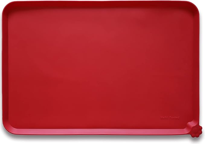 Hoki Found Silicone Pet Food Mats - Non Slip Dog Cat Bowl Mats - Classic Red