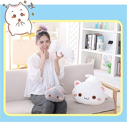 Cute Kitten Plush Toy Stuffed Animal Pet Kitty Soft Anime Cat Plush Pillow，Plush cat Doll Pillow Toys Children's (White)