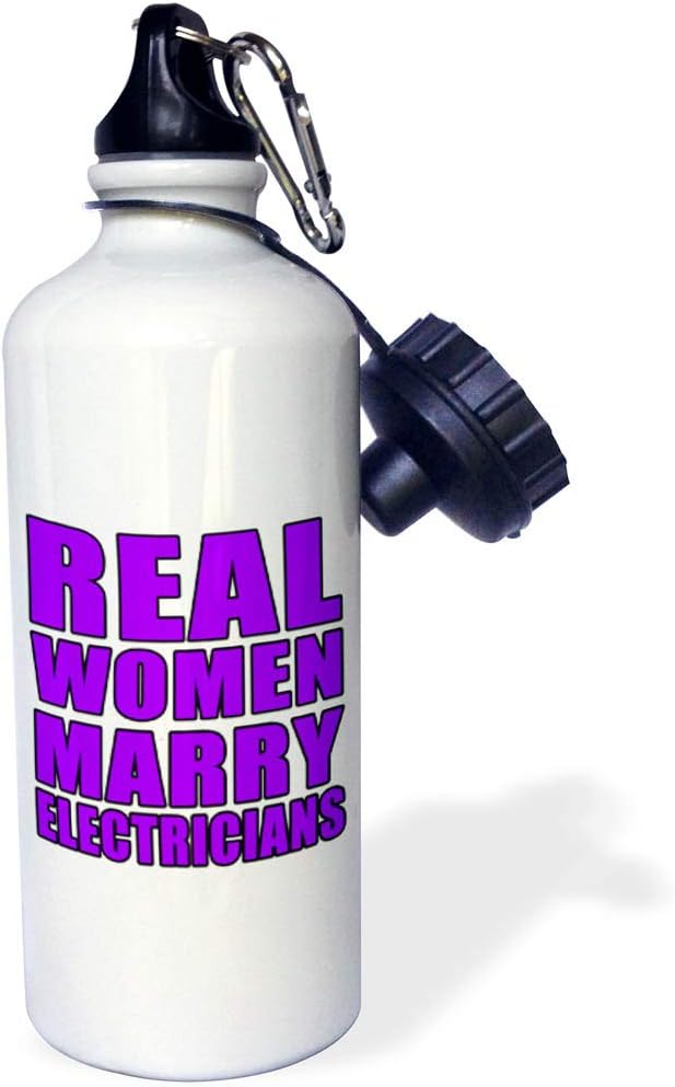 3dRose "Real Women Marry Electricians Purple" Sports Water Bottle, 21 oz, White