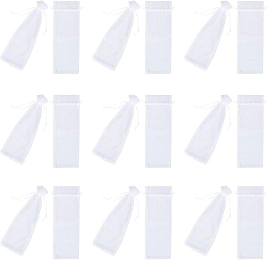 50 Pieces Organza Wine Bags Drawstring Organza Bags Reusable Simple Bottle Wrap Dresses Festive Packaging Bags 5.7 x 14.5 Inch for Decoration Storefront Display Gift Bags Party Favors White