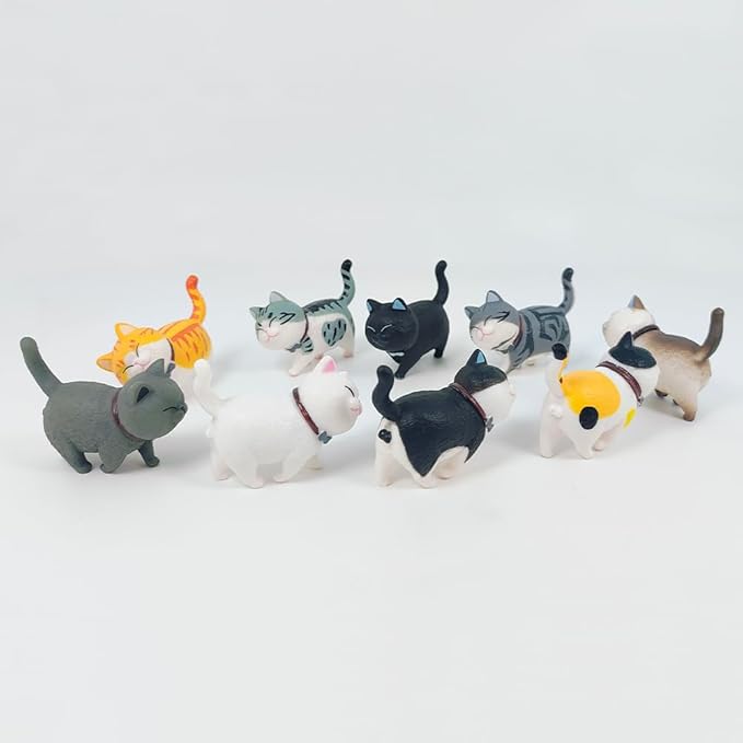 Cat with Balls Figure Miniature Mini Cat Kitty with Balls Figures Set for Dollhouse,Fairy Garden,Cake Topper,Easter Eggs,Desk Decoration,Succulent Plant Pot Decoration,Birthday Gift - 9 pcs
