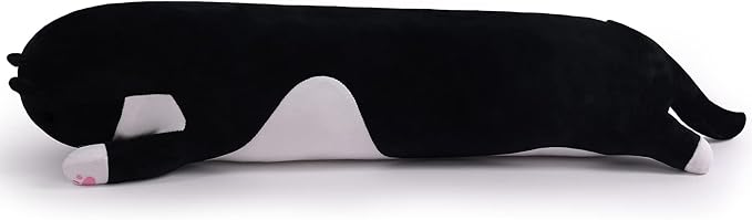 Soft Plush Cute Cat Body Pillow, Long Stuffed Cat Plush Toy Kitten Throw Pillow Gift for Kids, Girlfriend (90CM, Black)