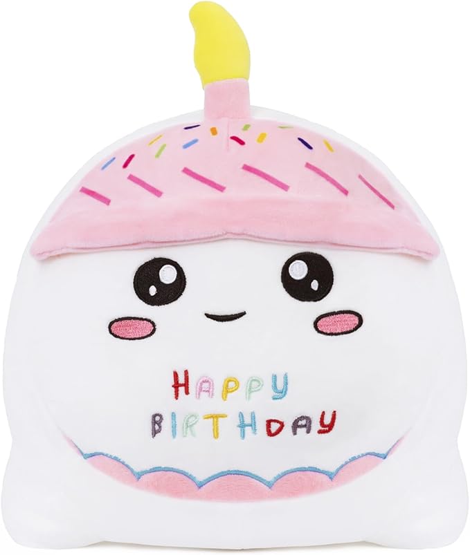 Birthday Cat Plush Pillow Stuffed Animal Toy, White Birthday Cat Plush Stuffed Animals, Soft Cat Plush Pillow for Kids(White Cat, 25cm/9.8inch)