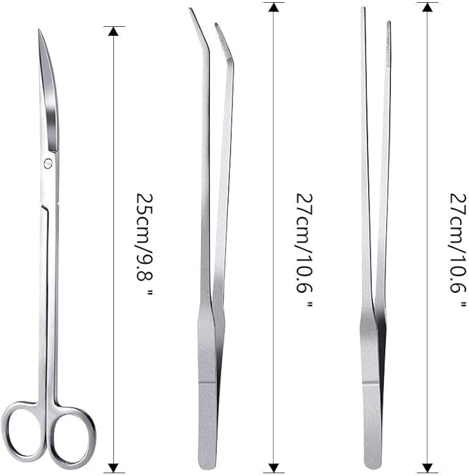 3 in 1 Aquarium Aquascape Tools Kit Long Stainless Steel Aquarium Tank Aquatic Plant Tweezers Scissors Tools