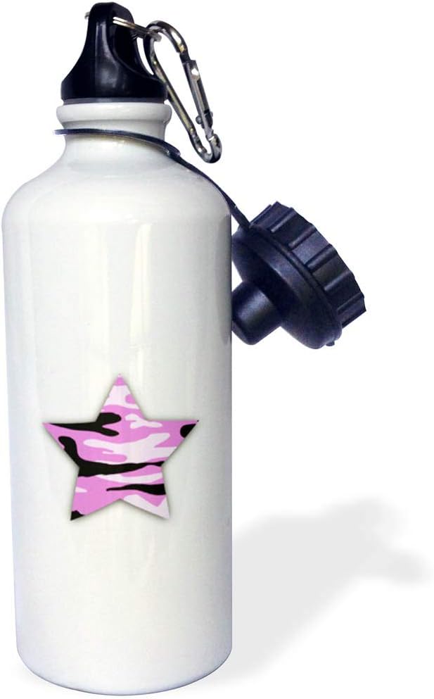 3dRose Pink Camo Star-Girly Army Camouflage Pattern-Military Soldier-Sports Water Bottle, 21oz , 21 oz, Multicolored