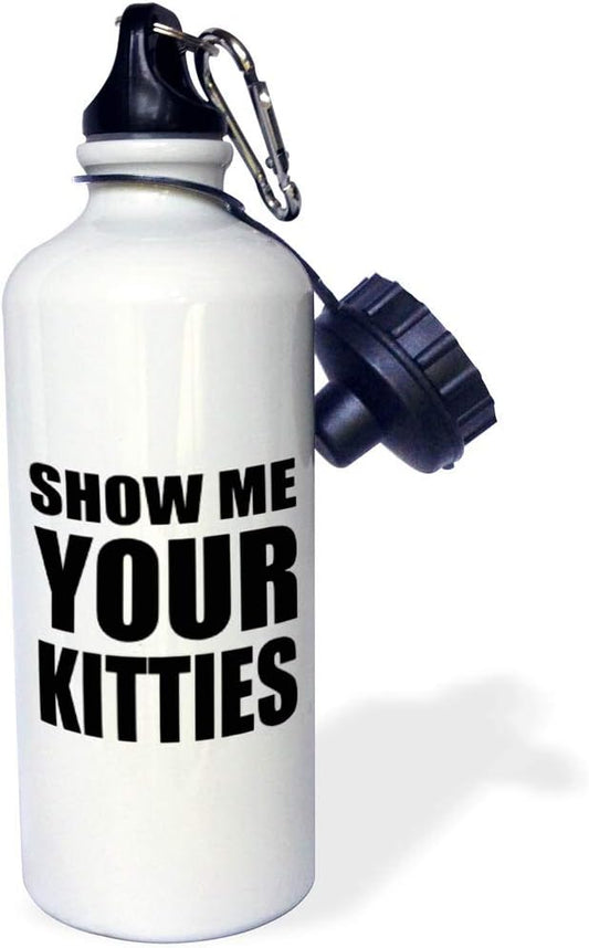 3dRose "Show me your kitties, Black" Sports Water Bottle, 21 oz, White