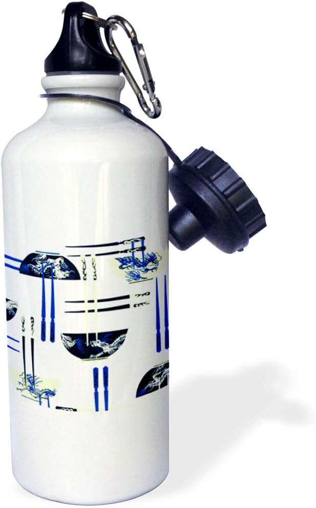 3dRose "Picture Of Oriental Bowl n Chopsticks" Sports Water Bottle, 21 oz, White