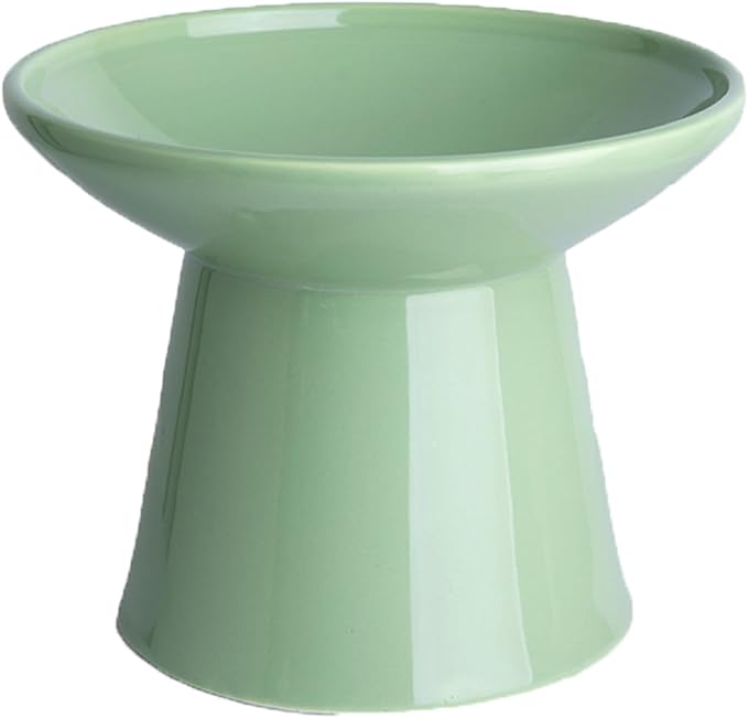 6.2 Inch Extra Wide Elevated Ceramic Cat Bowls, Food and Water Bowl Set for Elder Big Cats Small Dogs, Raised Design for Pet Easy Eating, Protect Cat's Spine Set of 1(Green)