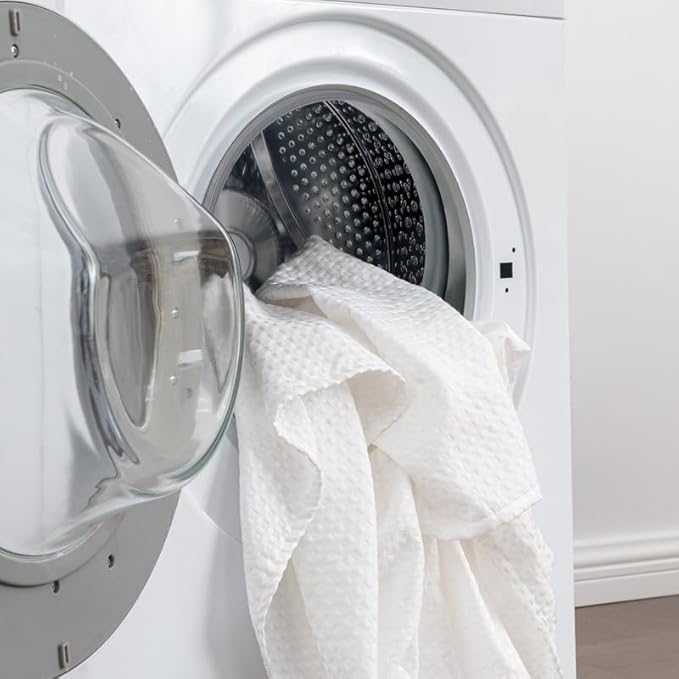 MIYE Pleated Waffle Weave Bed Skirt, Tailored Dust Ruffle 22 Inch Drop Easy Fit, Machine Washable (White,Cal King - 22" Drop)