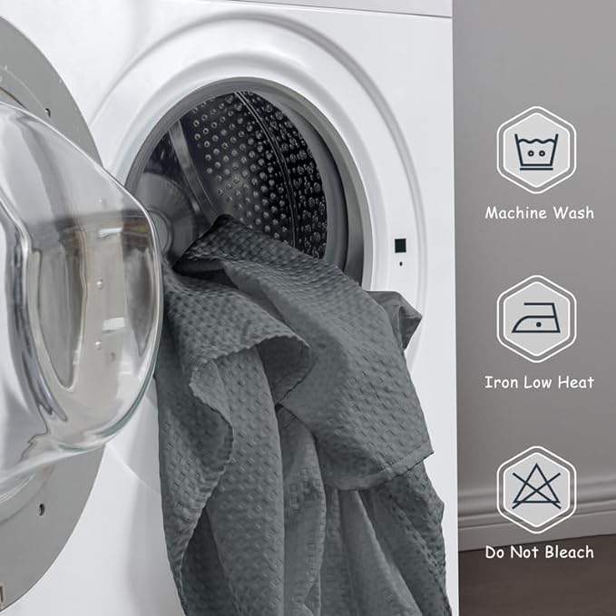 MIYE Pleated Waffle Weave Bed Skirt, Tailored Dust Ruffle 16 Inch Drop Easy Fit, Machine Washable (Dark Grey, Queen - 16" Drop)