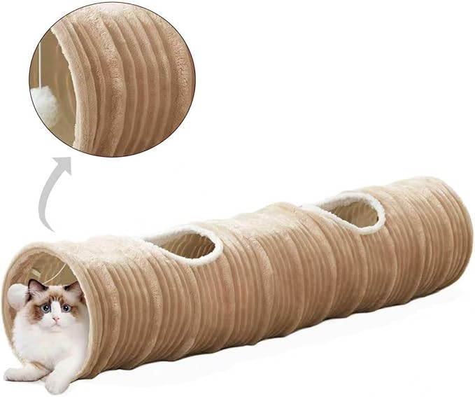Cat Tunnel for Indoor Cats,Cats Toys Collapsible Tunnel Straight Tube with a Fun Ball and 2 Holes,Cat Play Tunnels,for Rabbits, Ferrets, Puppies & Small Pets,Diameter 9.8 Inch