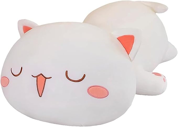FUYU Cat Stuffed Animals, Soft Cat Plush Pillow Kawaii Kitten Stuffed Animal Toy Gifts for Kids Boys Girls Room Decor (White Squinted Eyes,35in/87)