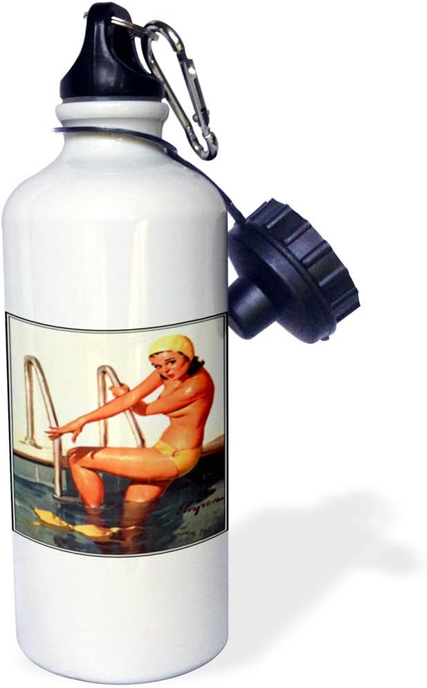 3dRose Print of Elvgren Pinup Swim Suit Malfunction Sports Water Bottle, 21 oz, Natural