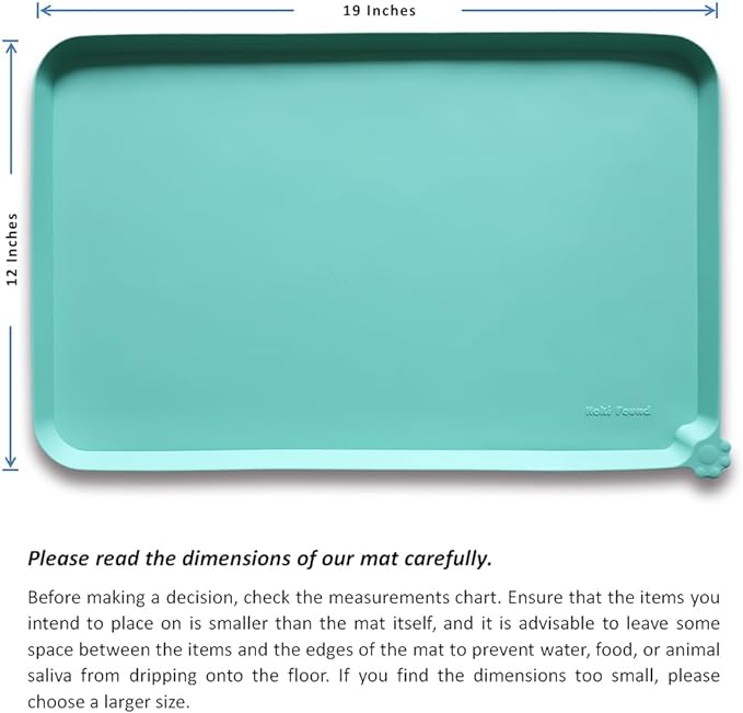 Hoki Found Silicone Pet Food Mats - Non Slip Cat & Dog Bowl Placemats - Waterproof Pet Feeding Mats - Cool Mint