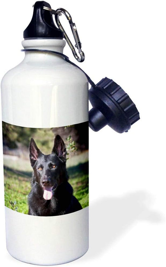 3dRose "Portrait of a German Shepherd dog NA02 ZMU0133 Zandria Muench Beraldo" Sports Water Bottle, 21 oz, White