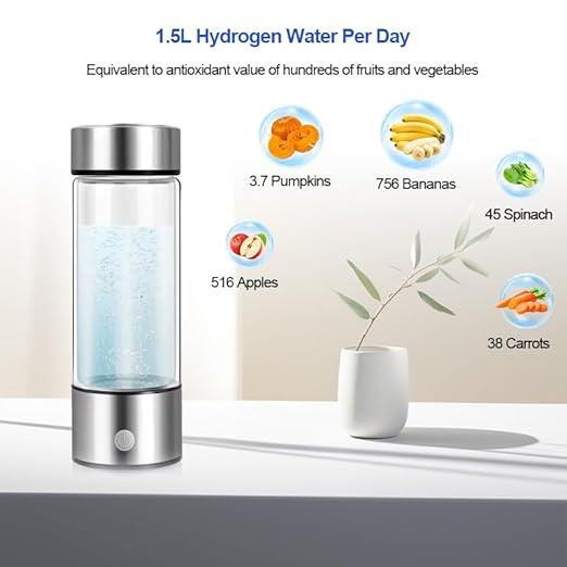 Hydroh Hydrogen Water Bottle Generator 3Min Quick Electrolysis, Rechargable, Hydrohealth Portable Water Ionizer Machine for Home Travel Office Gym, Hydrogen Rich Water Glass Health