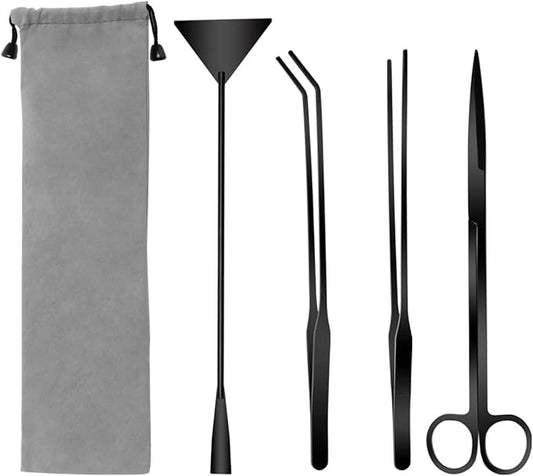 Quarium Aquascape Tools Kits, 4 in 1 Anti-Rust Aquatic Plant Aquascaping Tool Stainless Steel Black Tweezers Scissors Spatula for Aquarium Tank Clean Fish Tank Aquascape Tools Sets (black)