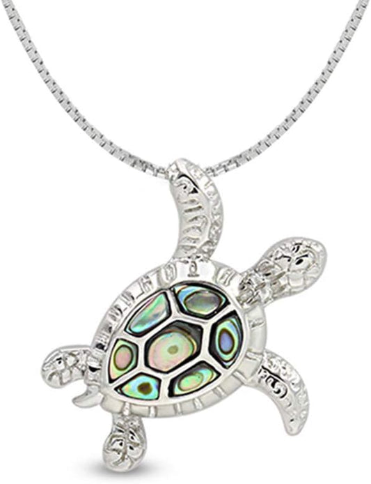 AFFY Abalone Shell Animal (Starfish, Dolphin, Seahorse, Frog, Dragonfly, Whale Tail, Turtle) 14K White Gold Over Sterling Silver Pendant Necklace Jewelry Gift For Her