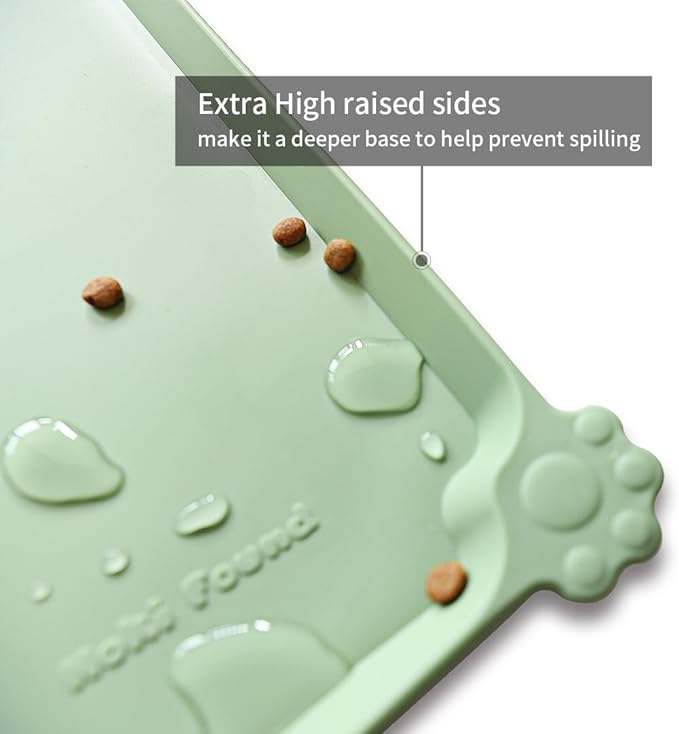 Hoki Found L Silicone Non Slip Pet Dog Cat Bowl Mats - Placemat, Feeding Mat - Waterproof for Carpet - Jade