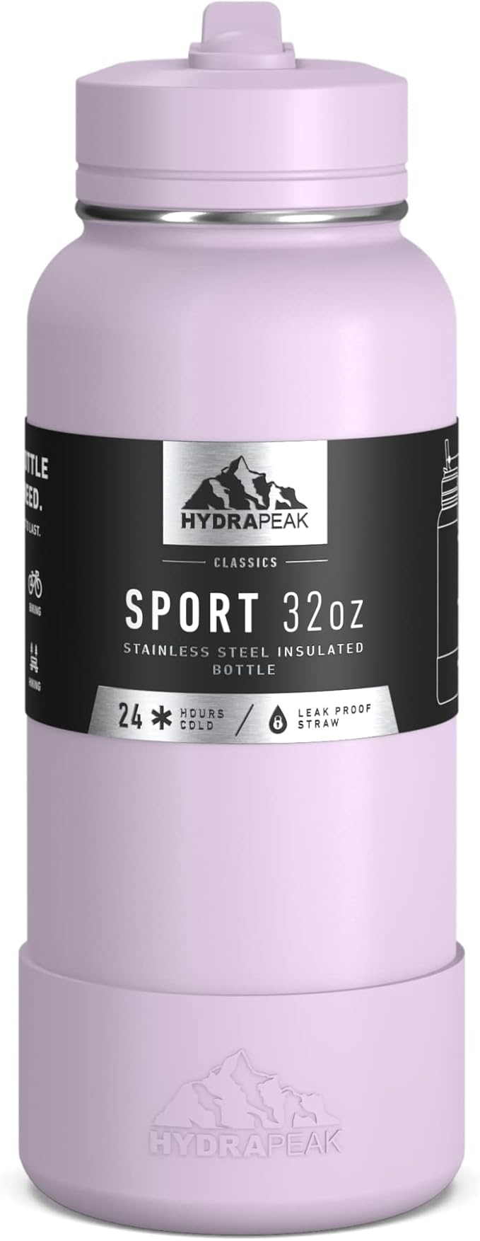 Hydrapeak 32oz Sport Insulated Water Bottle with Straw or Chug Lid, Leak & Spill Proof, Keeps Drinks Cold for 24 Hours, Hot for 12 Hours, Premium Stainless Steel Water Bottles (32oz, Blush)