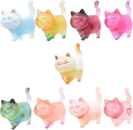 9 Pcs Colorful Cute Miniature Cat Figure Animal Cat Characters Toys Mini Figure Collection Playset, Cake Topper, Plant, Automobile Decoration