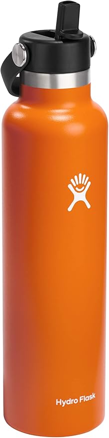 Hydro Flask 24 Oz Stainless Steel Standard Mouth Water Bottle with Flex Straw Cap and Double-Wall Vacuum Insulation