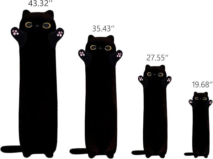 Long Black Cat Plush Body Pillow,43.32'' Giant Kawaii Black Cat Plush Kitten Plush Sleeping Pillow Soft Cat Big Stuffed Animals Sofa Pillow Toys Gift for Kids
