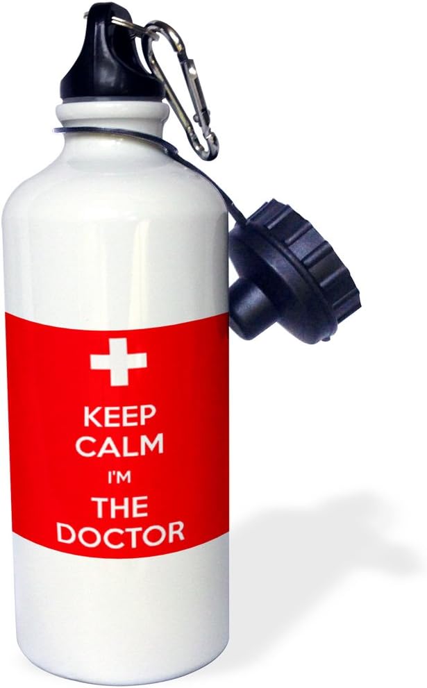 3dRose Keep calm Im the doctor. Red. -Sports Water Bottle, 21oz , Multicolored