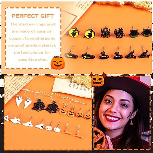 5-26Pairs Halloween Thanksgiving Fall Christmas Theme Earrings Set Holiday Earrings Halloween Stud Earrings Set Spider Pumpkin Ghost Bat Web Skull Drop Earring Holiday Jewelry Gifts