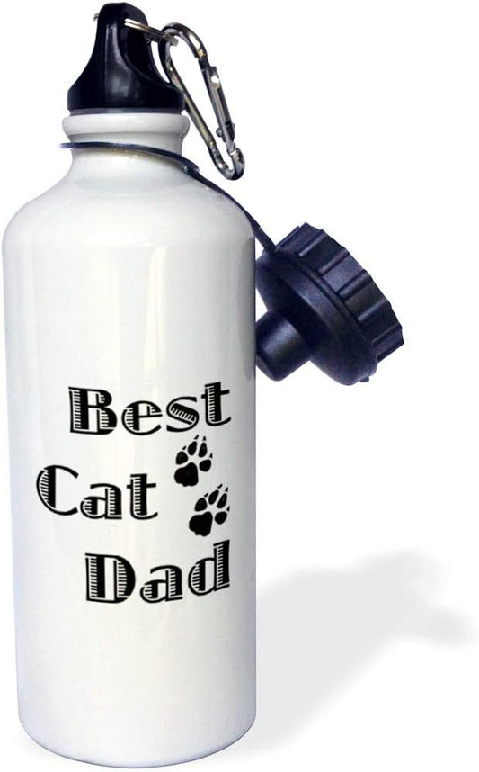3dRose "Best cat dad" Sports Water Bottle, 21 oz, White