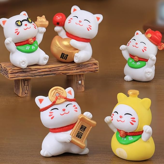 Yardwe 12 Pcs Miniature Lucky Cat Figurines, Resin Garden Ornaments for Home, Desktop, Bonsai, Car Decor, Assorted Colors, 2.04 X 1.02 X 1.25 Inches