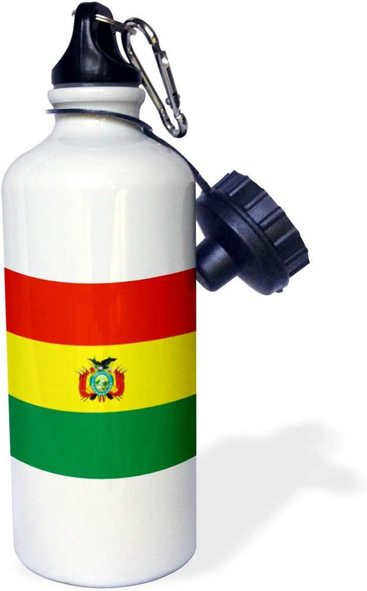 3dRose "Bolivian Flag with coat of arms-Bolivia red yellow green stripe-world state flags-La Tricolor" Sports Water Bottle, 21 oz, White