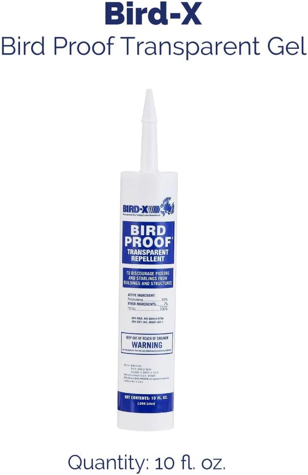 Bird-X Bird Proof Gel, Sticky and Transparent Clear Gel, Long-Lasting and Easy to Use, Covers 10 Linear feet, 10 fl. oz., Pack of 1