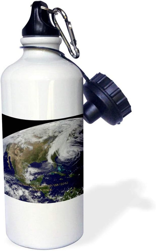 3dRose Hurricane Sandy NASA Earth Observatory-Sports Water Bottle, 21 oz, White