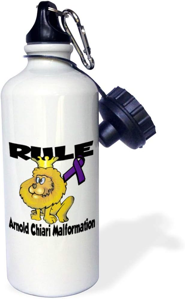 3dRose Rule Arnold Chiari Malformation Awareness Ribbon Cause Design Sports Water Bottle, 21 oz, White
