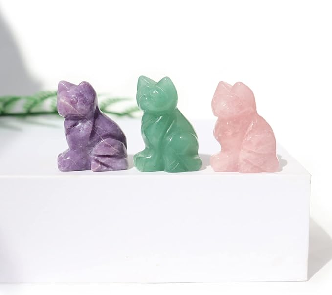 Gemstone Cat Stone 1PC, 1.5 Inches Hand Carved Crystal Cat Animal Figurine Natural Healing Crystal Sitting Cat Lucky Kitten Statues for Home Decor, Gift
