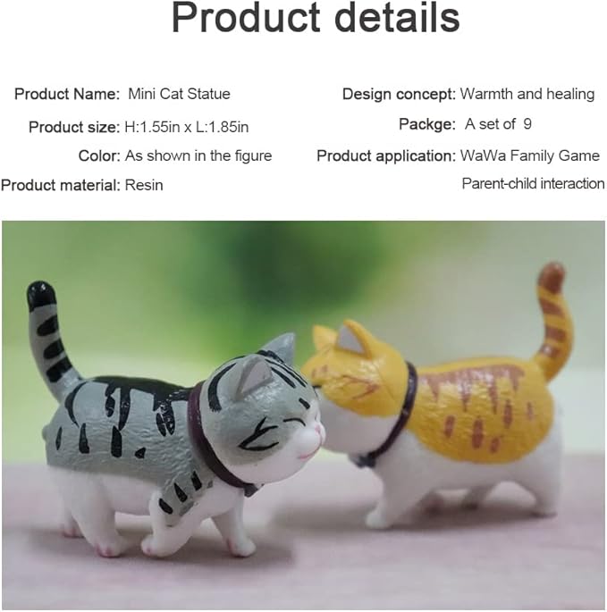 Cat with Balls Figure Miniature Mini Cat Kitty with Balls Figures Set for Dollhouse,Fairy Garden,Cake Topper,Easter Eggs,Desk Decoration,Succulent Plant Pot Decoration,Birthday Gift - 9 pcs