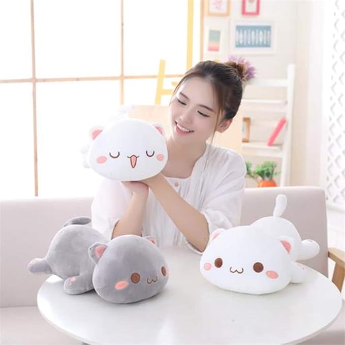 Cute Kitten Plush Toy Stuffed Animal Pet Kitty Soft Anime Cat Plush Pillow, Plush Cat Doll Soft Stuffed Kitten Pillow Doll Toyfor Kids (White)