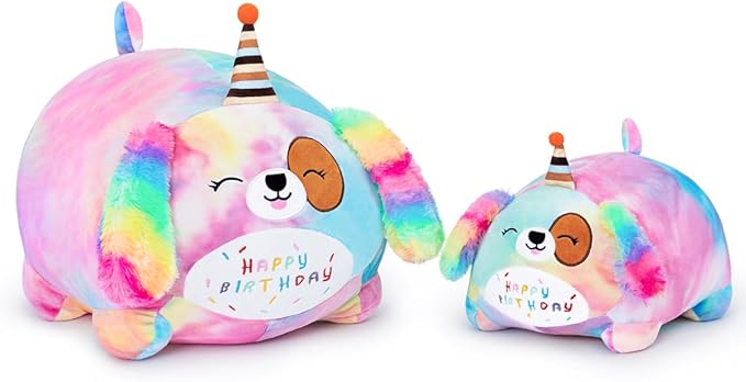 Happy Birthday Dog Plush Toy, Cute Birthday Colorful Puppy Stuffed Animal, Dog Plush Pillow for Girls Kids(Dog, 25cm/9.8inch)