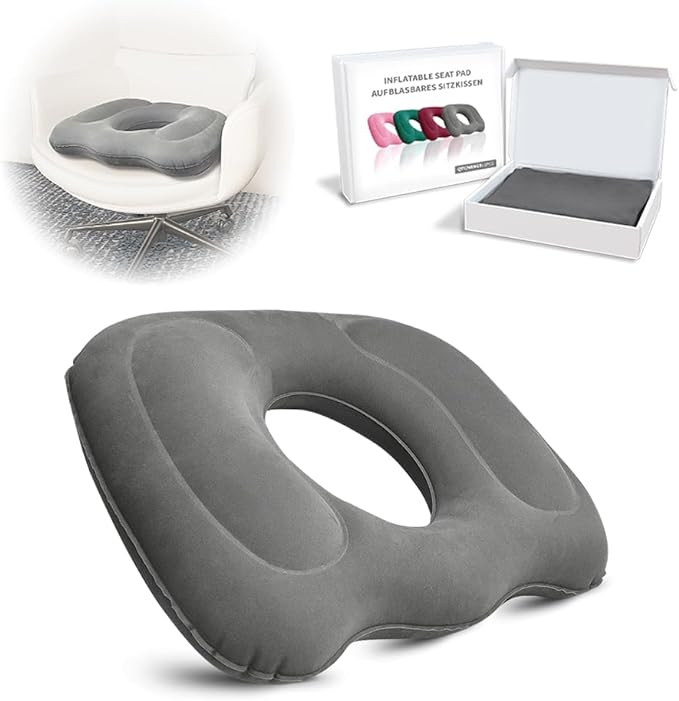Inflatable Donut Pillow,Hemorrhoid Cushion- Excellent for Tailbone, Prostate, Sciatica, Bed sores, Postpartum Pregnancy, Post-Surgical Pain-Orthopedic Firm seat Cushion for Home, Office or car (gray)