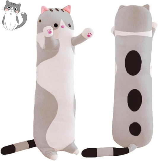 Cat Soft Plush Pillow Cute Cat Body Pillow, Long Stuffed Cat Plush Cat Stuffed Animal Toy Kitten Long Throw Pillow Gift for Kids Girlfriend(70CM,Grey)
