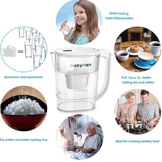 Alkaline Water Filter Pitcher - 3.8 Liters Improve PH, 1 Long Lasting Cartridge Included, Lasts 45-60 Days, BPA Free, 7 Stage Filtration System to Purify, White