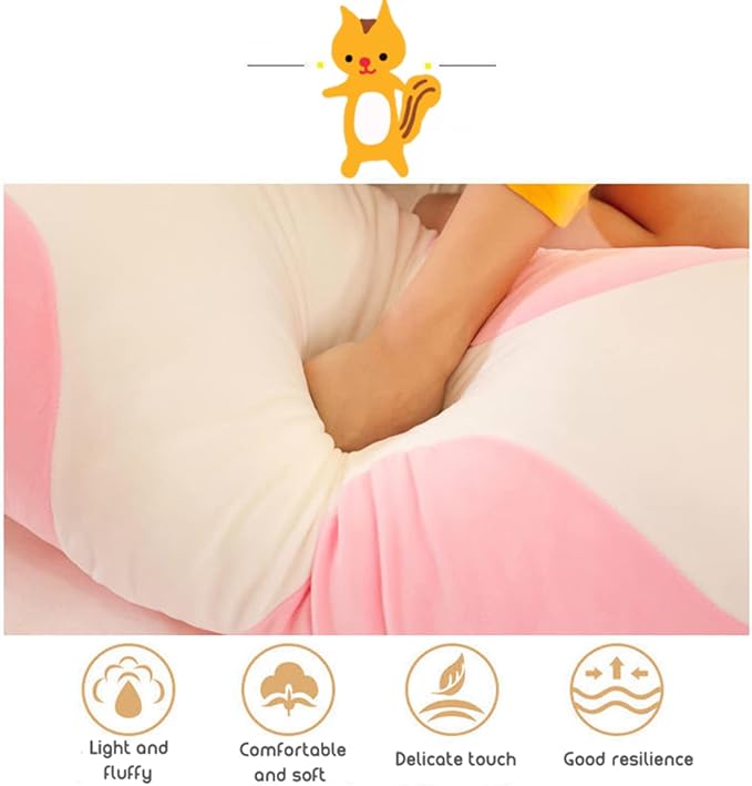 Long Pink Cat Plush Pillow Toy Sleeping Pillow Cute Cartoon Cat Stuffed Animals Soft Long Body Pillow Gift for Kids(35.43in)