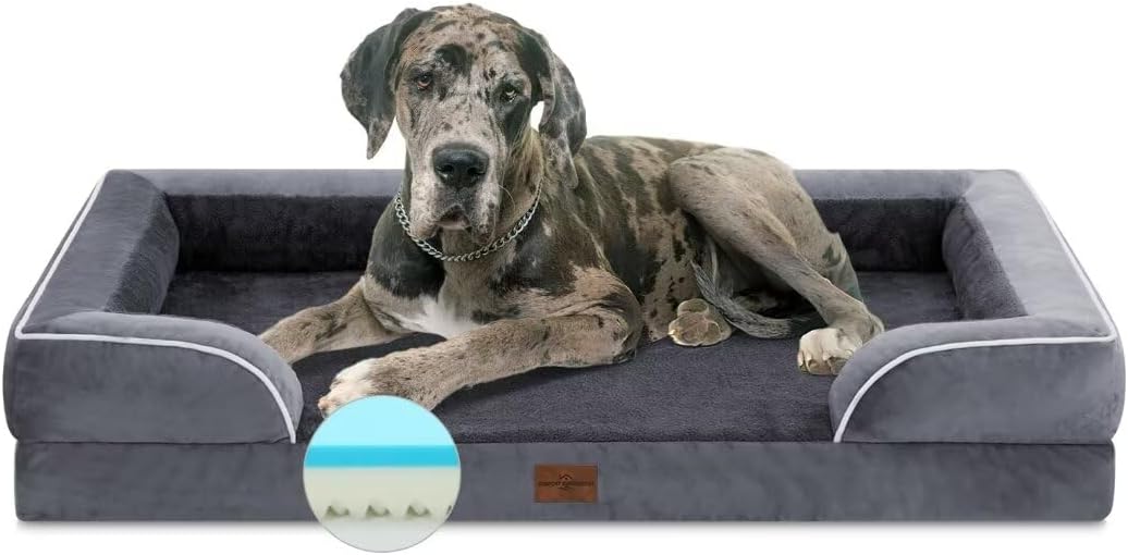 Comfort Expression Dog Beds Memory Foam, XXL Orthopedic Waterproof Dogs Beds, Giant Washable Dog Beds with Bolster & Removable Cover(XX-Large,Leaden Grey)