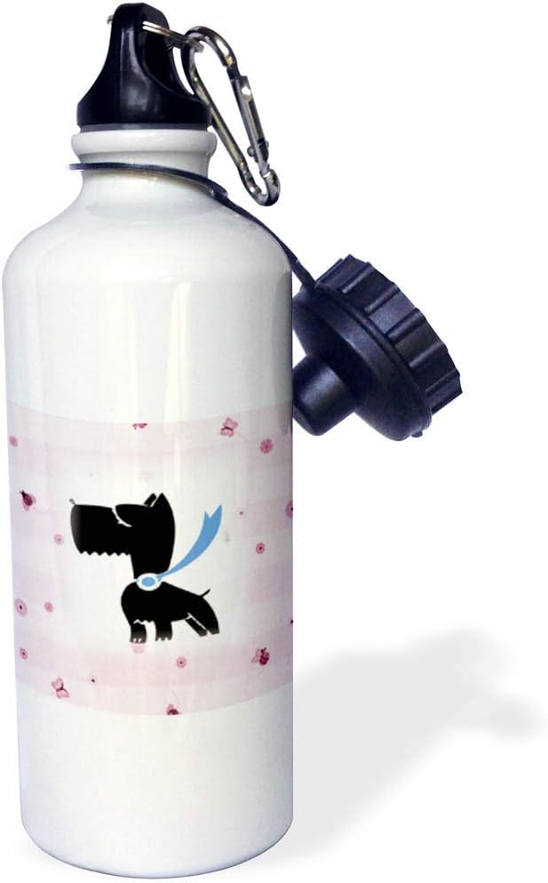 3dRose Print of Scott Terrier On Girly Pink Butterfly Pattern Sports Water Bottle, 21 oz, Multicolor