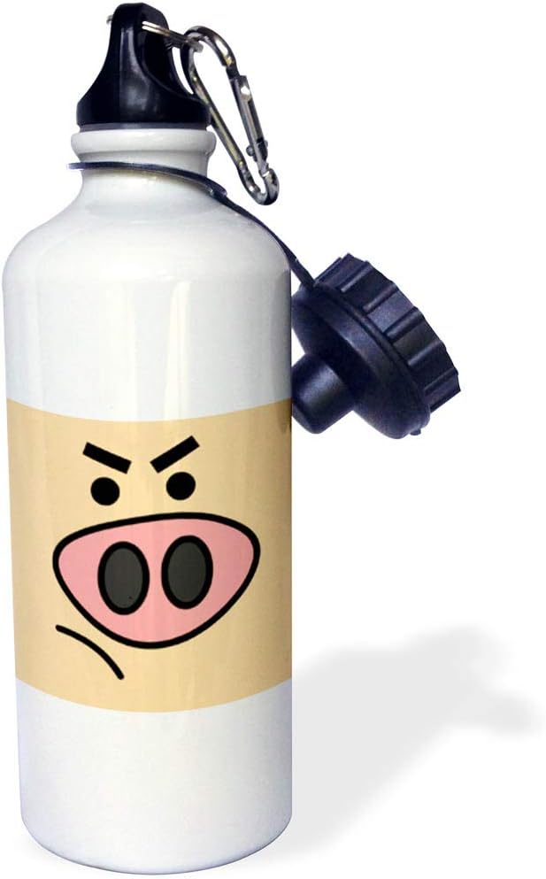 3dRose "Cute Angry Pig Face" Sports Water Bottle, 21 oz, White