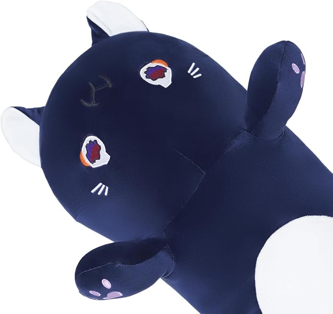 Long Cat Plush Body Pillow, Soft Cat Plush Toy Pillows for Kids, Stuffed Animals Cat Plushies Gifts for Girls Girlfriend(DevilCAT with Skull, 43.3in/110cm)