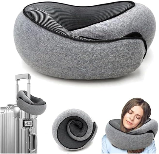 Wander Memory Foam U-Shaped Travel Pillow for Airplane, Trains, Car, Stowable, Grey