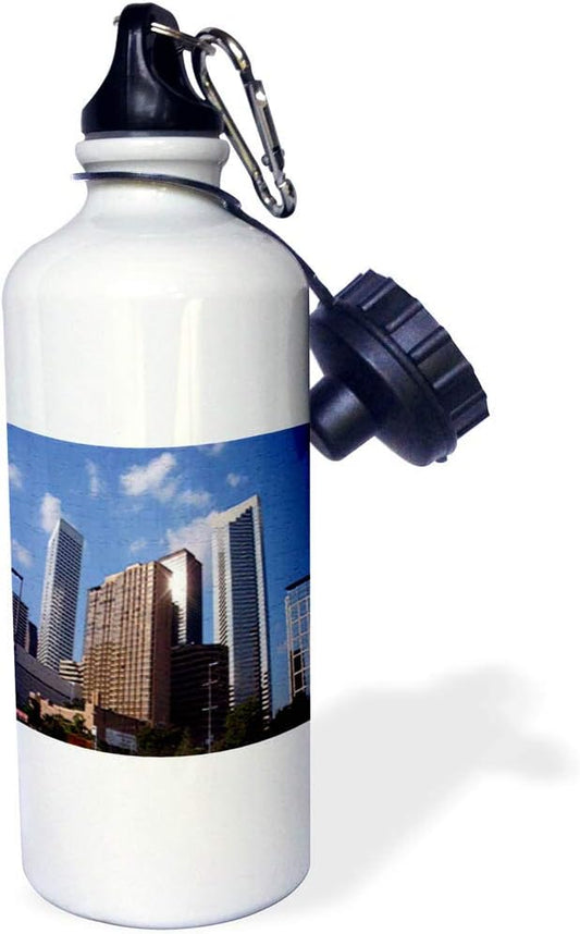 3dRose Houston Downtown During The Day with Textured Background, Texas, Photo-Sports Water Bottle, 21oz , 21 oz, Multicolor